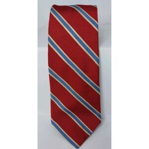 Lands End Mens Silk Necktie Red Lt Blue Striped Tie 59"x3.75" *READ
